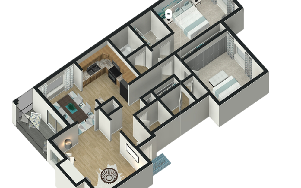 Laurel - 2 bedroom floorplan layout with 2 bathrooms and 1350 square feet (3D)