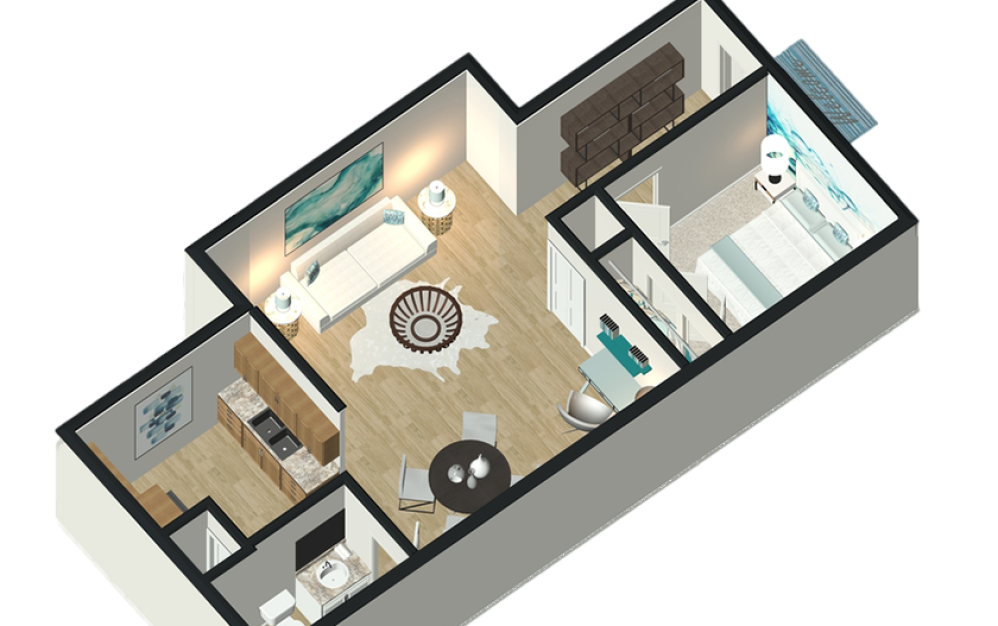 Lilac - 1 bedroom floorplan layout with 1 bathroom and 650 square feet (3D)